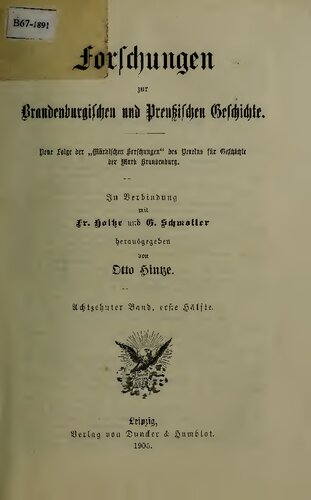 Forschungen zur Brandenburgischen und Preußischen Geschichte (Neue Folge der 