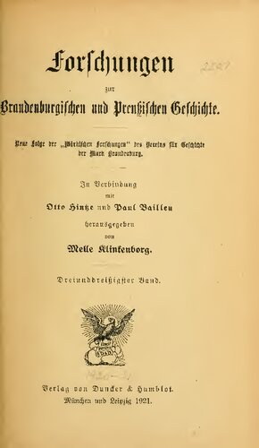 Forschungen zur Brandenburgischen und Preußischen Geschichte (Neue Folge der 