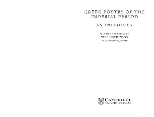 Greek Poetry of the Imperial Period: An Anthology