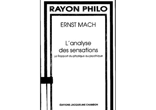 L'analyse des sensations (EDITIONS JACQUELINE CHAMBON) (French Edition)