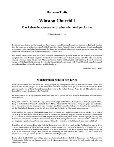 Treffs, Hermann - Winston Churchill - Das Leben des Generalverbrechers der Weltgeschichte (1940, 27 S., Text)