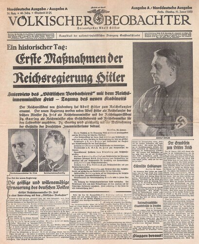 Voelkischer Beobachter - Ausgabe vom 31. Januar 1933 (8 S., Scan, Fraktur)