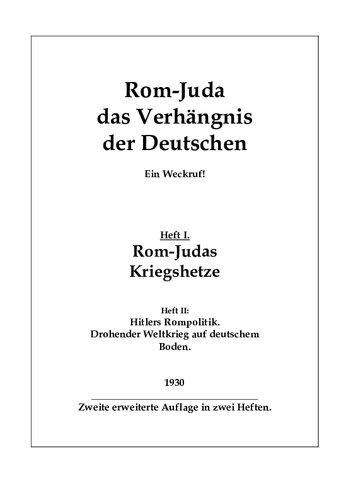 Wellinghusen, Lena - Rom-Judas Kriegshetze (1930, 16 S., Text)