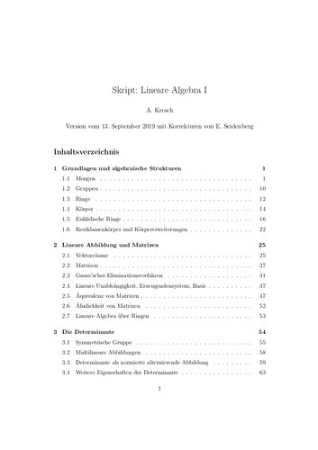 Skript: Lineare Algebra I