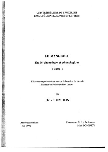 Le Mangbetu: étude phonétique et phonologique