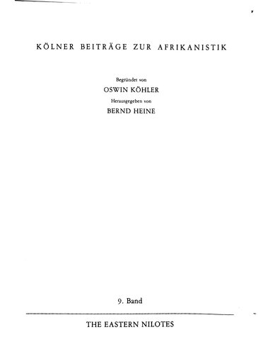 The Eastern Nilotes: Linguistic and Historical Reconstructions