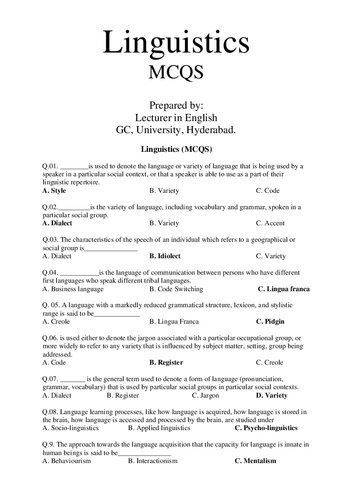 Complete Linguistics MCQs