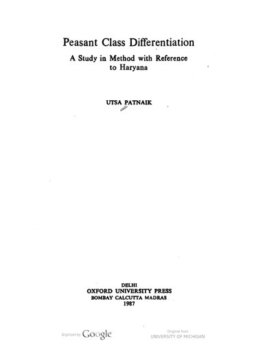 Peasant Class Differentiation: a Study in Method with Reference to Haryana