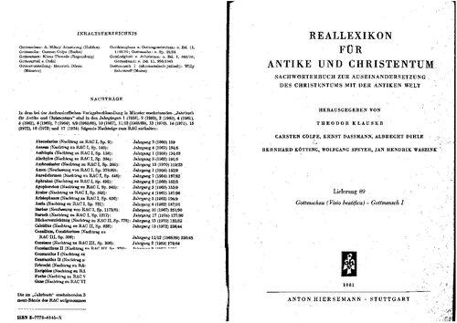 Reallexikon für Antike und Christentum: Sachwörterbuch zur Auseinandersetzung des Christentums mit der antiken Welt Band XII, Gottesschau (Visio beatifica)-Gürtel.