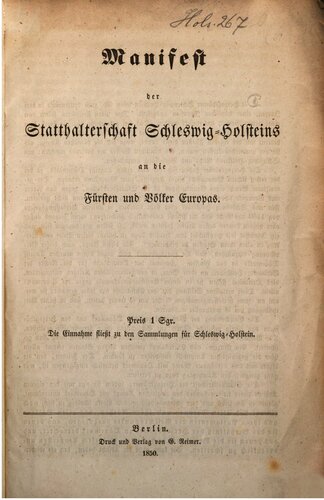 Manifest der Statthalterschaft Schleswig-Holsteins an die Fürsten und Völker Europas