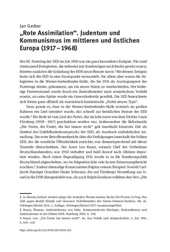 „Rote Assimilation“. Judentum und Kommunismus im mittleren und östlichen Europa (1917–1968)