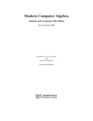 Errata and addenda for Modern computer algebra