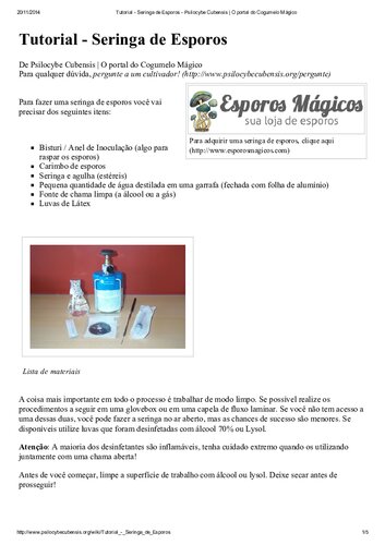 Tutorial - Seringa de Esporos, cogumelo mágico, cubensis, psilocibina