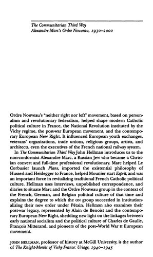 Communitarian Third Way: Alexandre Marc and Ordre Nouveau, 1930-2000