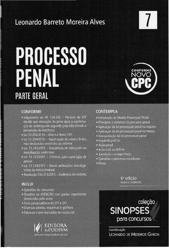 Processo Penal. Parte Geral - Volume 7. Coleção Sinopses Para Concursos