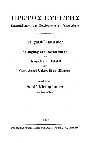 ΠΡΩΤΟΣ ΕΥΡΕΤΗΣ [Prōtos heuretēs]: Untersuchungen zur Geschichte einer Fragestellung