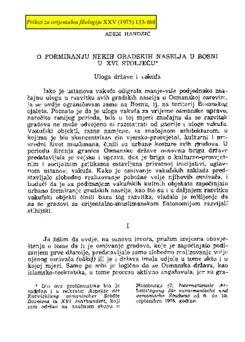 O formirainju nekih gradskih naselja u Bosni u XVI stoljeću