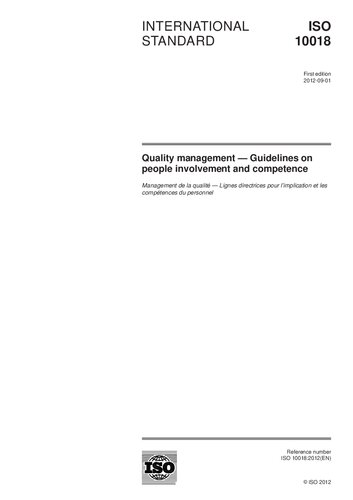 ISO 10018:2012: Quality management - Guidelines on people involvement and competence