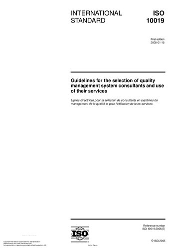 Guidelines for the Selection of Quality Management System Consultants and Use of Their Services