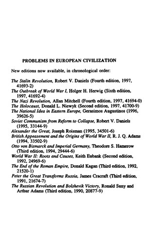 The Outbreak of World War I: Problems in European Civilization