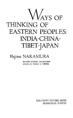 Ways of Thinking of Eastern Peoples: India, China, Tibet, Japan