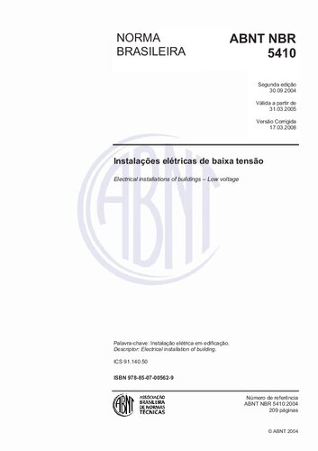 [ABNT NBR 5410:2004 Versão Corrigida: 2008] Instalações elétricas de baixa tensão