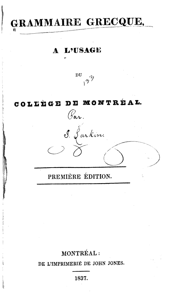 Grammaire grecque: à l'usage du Collège de Montréal