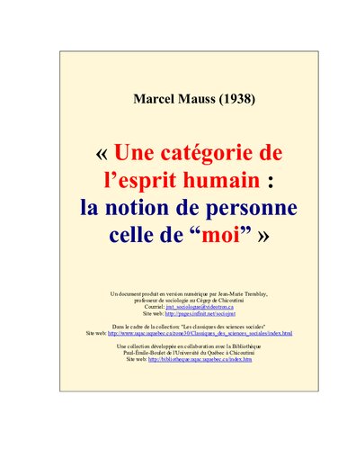 Une catégorie de l'esprit humain: la notion de personne celle de 