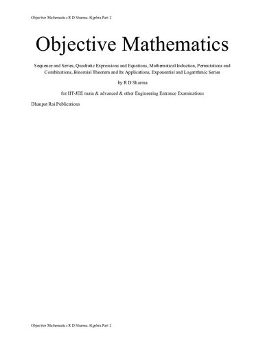 Objective Mathematics Algebra upto Exponential & Logarithmic Series by R D Sharma for IIT-JEE main & advanced & other Engineering Entrance Examinations