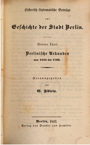 Berlinische Urkunden von 1232 bis 1700