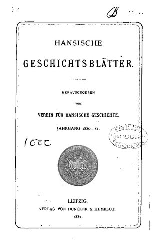 Hansische Geschichtsblätter (Jahrgang 1880-81)