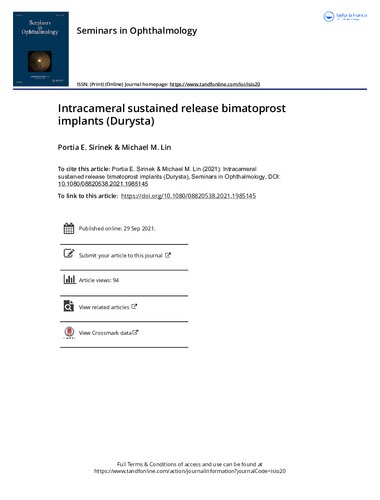 Intracameral sustained release bimatoprost implants (Durysta)