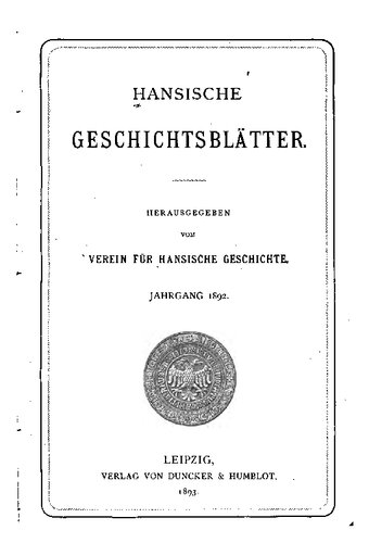 Hansische Geschichtsblätter (Jahrgang 1892)