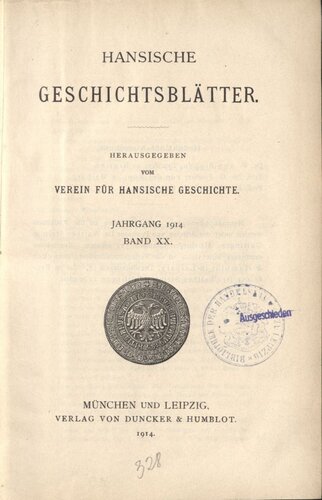 Hansische Geschichtsblätter (Jahrgang 1914)