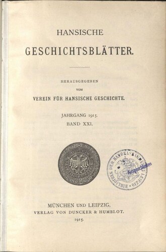 Hansische Geschichtsblätter (Jahrgang 1915)