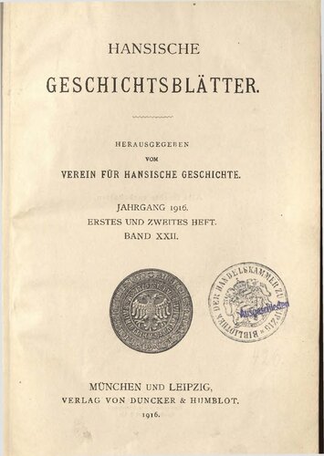 Hansische Geschichtsblätter (Jahrgang 1916)