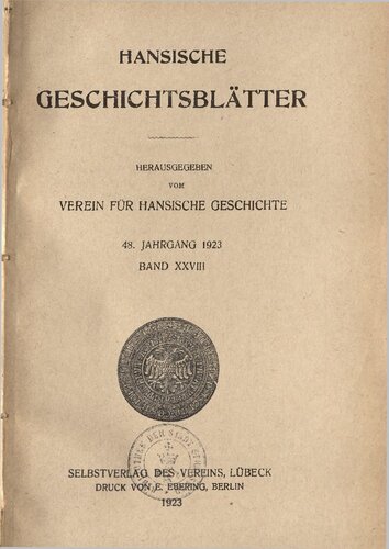 Hansische Geschichtsblätter (Jahrgang 1923)