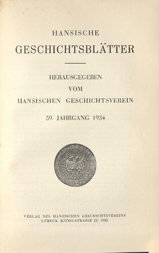 Hansische Geschichtsblätter (Jahrgang 1934)