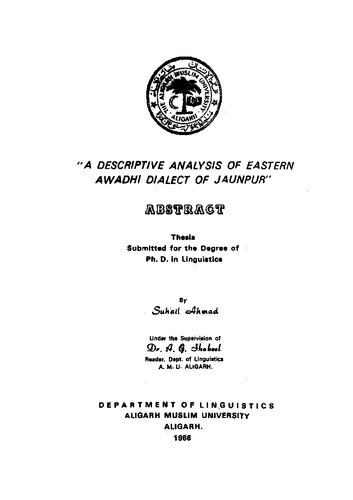 A descriptive analysis of Eastern Awadhi dialect of Jaunpur