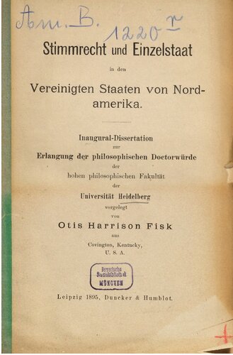 Stimmrecht und Einzelstaate in den Vereinigten Staaten von Nordamerika