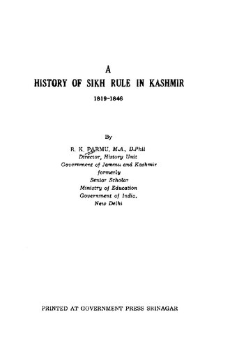 A history of Sikh rule in Kashmir, 1819-1846