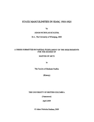 [Dissertation] State Masculinities In Siam, 1910-1925