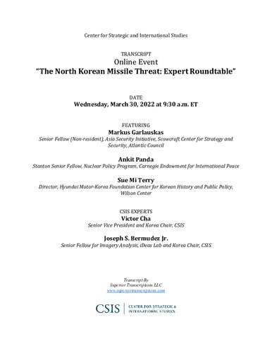 The North Korean Missile Threat: Expert Roundtable