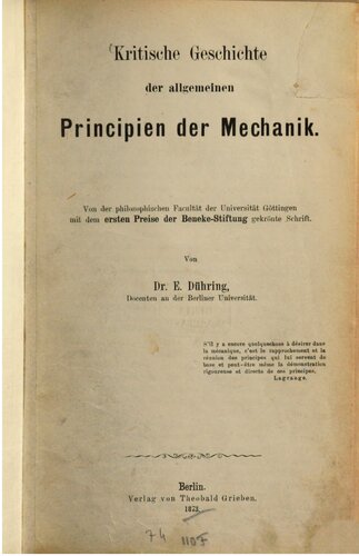 Kritische Geschichte der allgemeinen Prinzipien der Mechanik