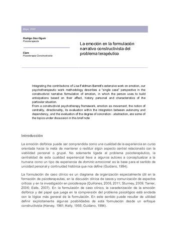 La emoción en la formulación narrativa constructivista del problema terapéutico