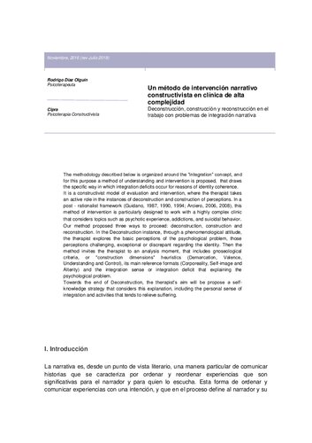 Un método de intervención narrativo constructivista en clínica de alta complejidad