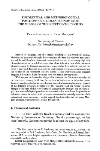 Theoretical and Methodological Positions of German Economics in the Middle of the Ninteenth Century (-article from History of Economic Ideas-)