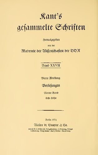 Vorlesungen / Vorlesungen über Moralphilosophie : Erste Hälfte