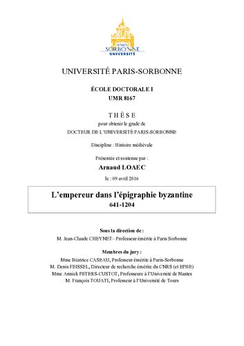 L’empereur dans l’épigraphie byzantine, 641-1204