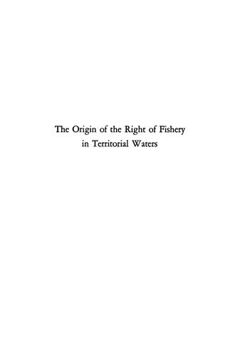 Origin of the Right of Fishery in Territorial Waters